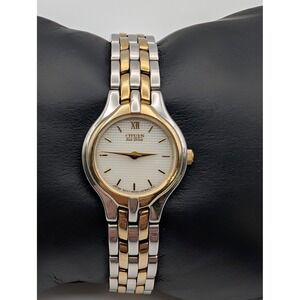 Citizen Eco Drive Two Tone Ladies Watch Textured Dial Roman XII Solar Japan